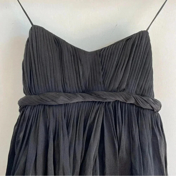 Alice + Olivia Silk Black Mini Dress Pleated Halter Strap Structured LBD - Picture 6 of 13